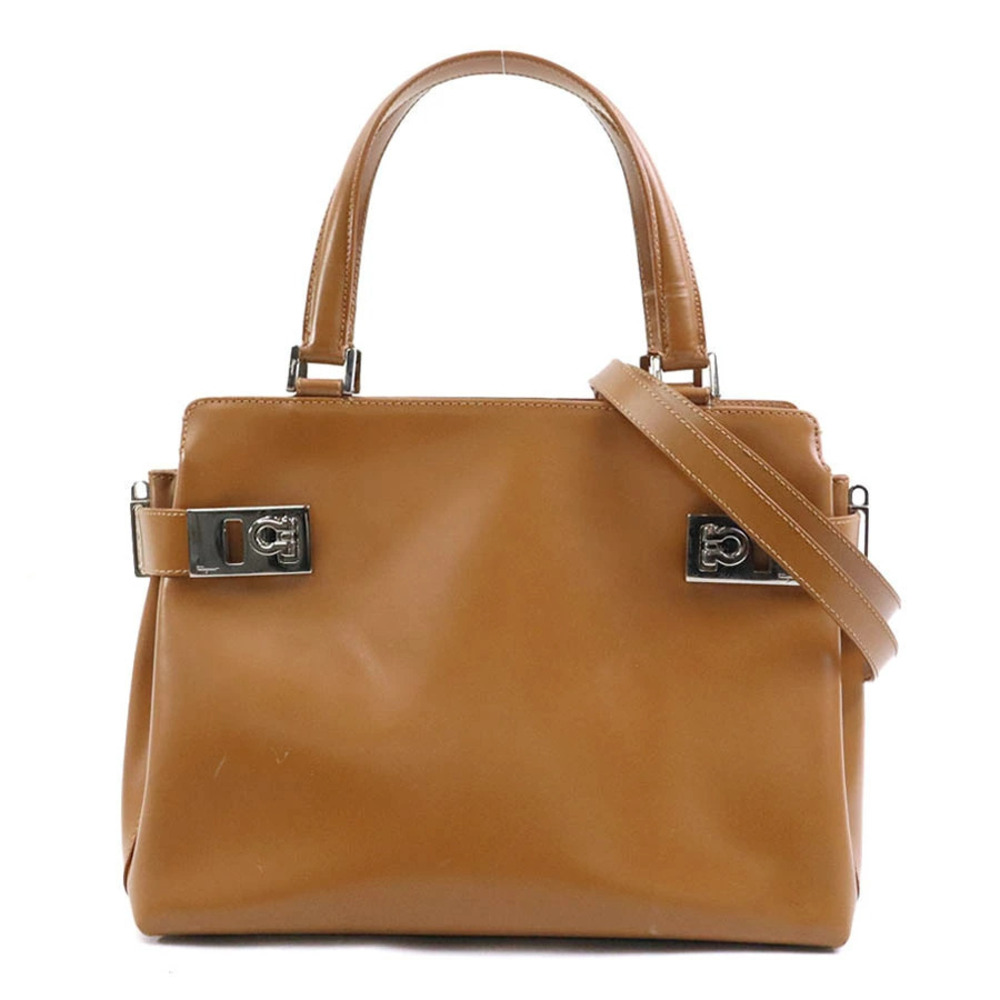 Salvatore Ferragamo 2way Shoulder Bag Gancini leather Camel Brown